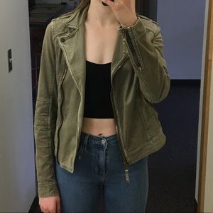 Abercrombie cropped moto jacket green